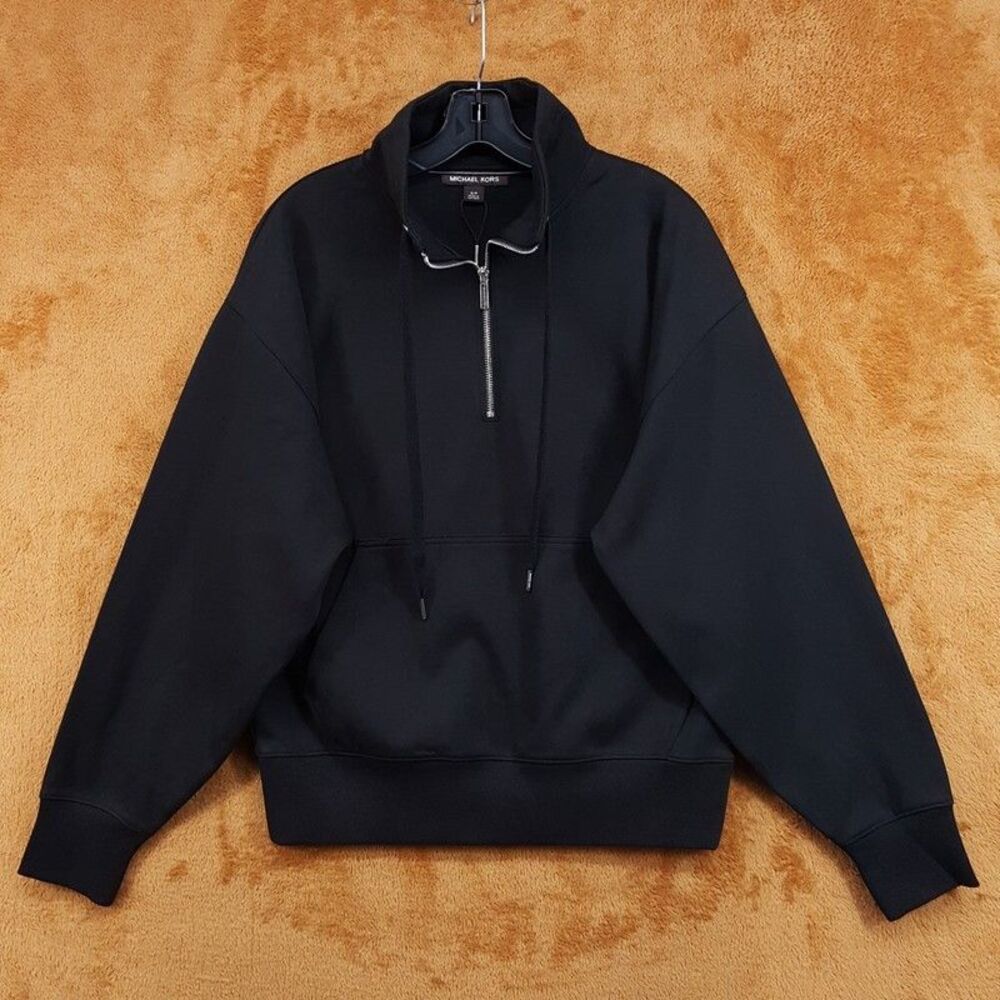 MICHAEL KORS Sweatshirt Mens Small Black Quarter Zip Pocket Logo $148